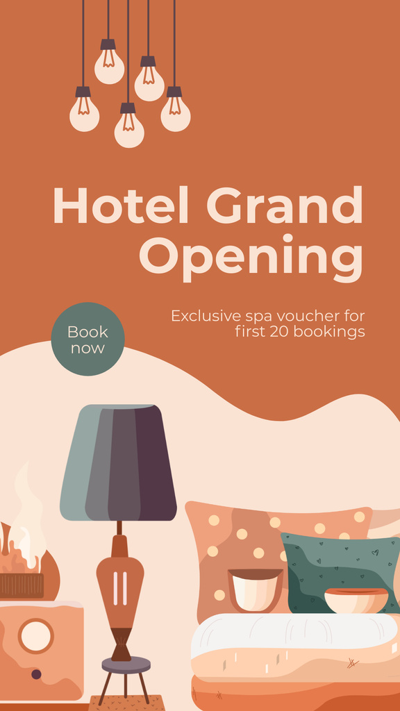 Designvorlage Cozy Hotel Opening Event With Voucher For Bookings für Instagram Story