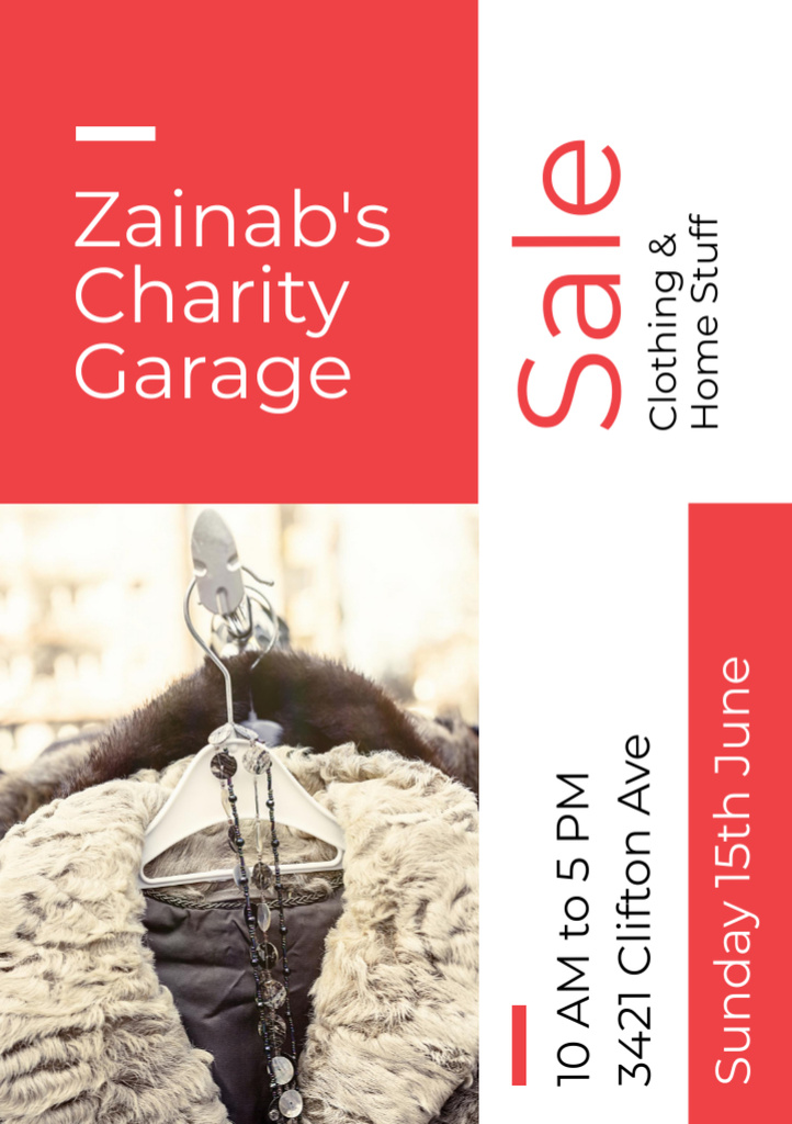 Charity Sale Announcement with Clothes on Hangers Flyer A5 tervezősablon