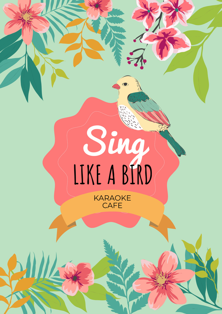 Plantilla de diseño de Karaoke cafe Ad with cute bird Poster 