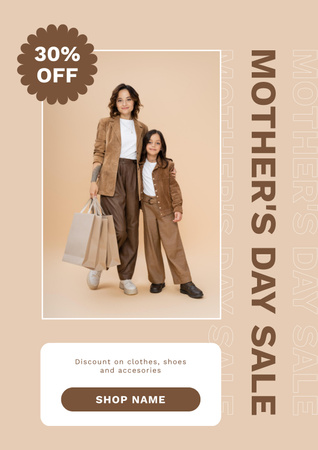 Anneler Günü Anne ve Kızı Şık Kıyafetlerle Poster Tasarım Şablonu