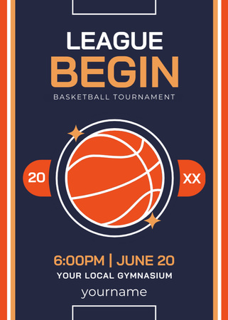 Basketball Tournament Invitation on Blue Flayer Design Template