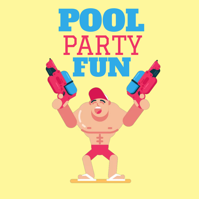 Pool Party Invitation with Man Shooting with Water Guns Animated Post Design Template