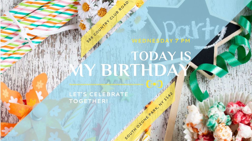 Birthday Party Invitation Bows and Ribbons Title Tasarım Şablonu