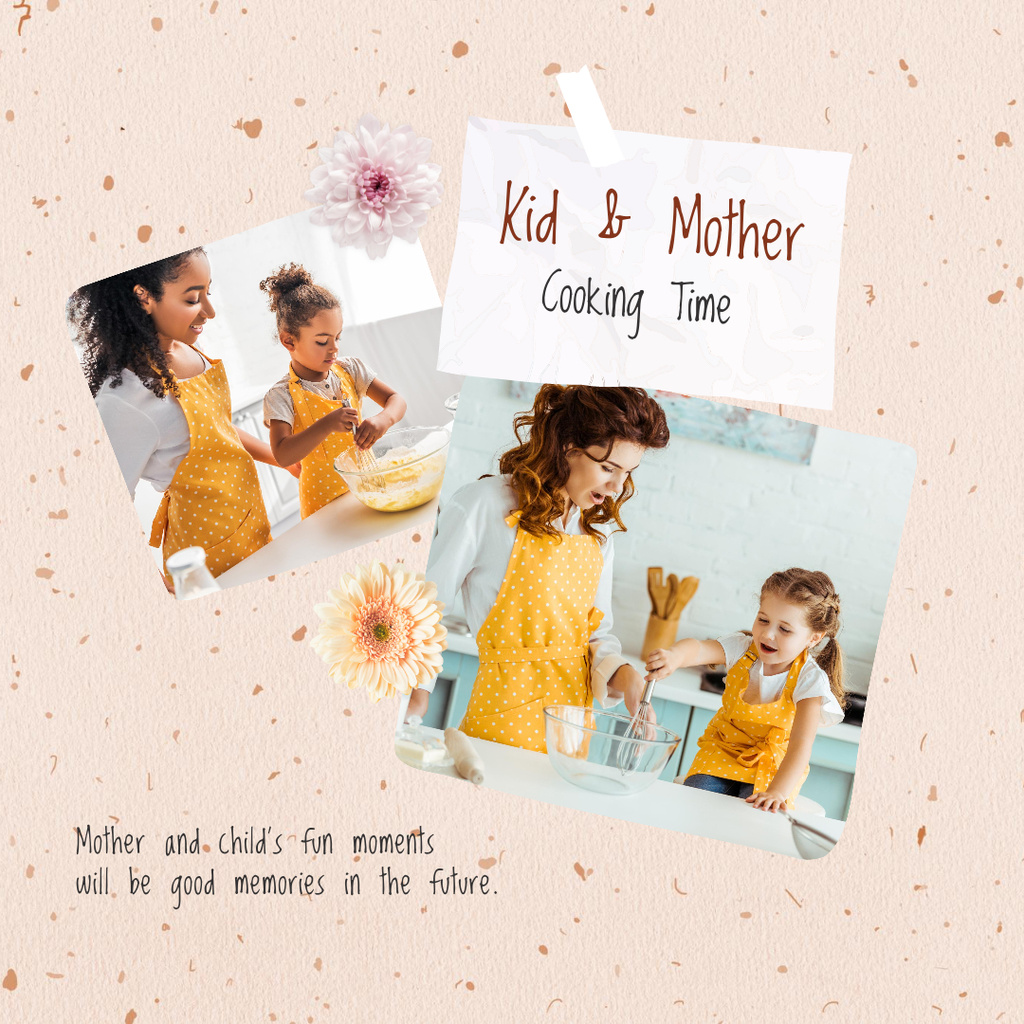 Designvorlage Mother's Day Greeting with Happy Mom and Child on Beige für Instagram