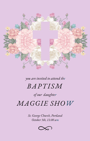 Baptism Ceremony With Roses Illustration Invitation 4.6x7.2in Design Template