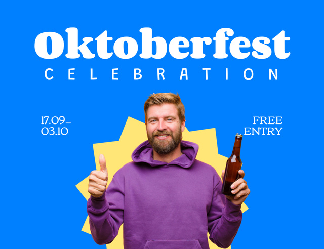 Oktoberfest Celebration Alert on Blue Thank You Card 5.5x4in Horizontal Tasarım Şablonu