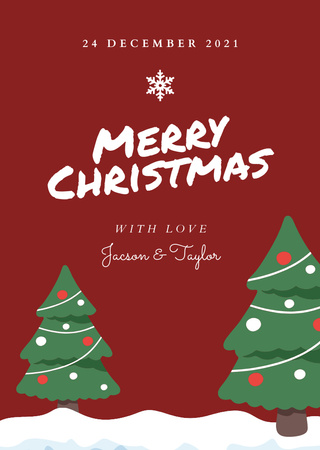 Christmas Greeting With Festive Trees Postcard A6 Vertical Tasarım Şablonu