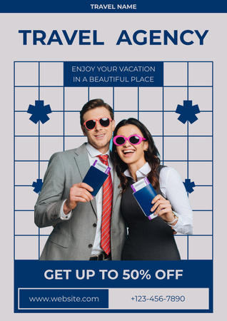 Happy People with Airline Tickets Are Going Travel Poster Design Template