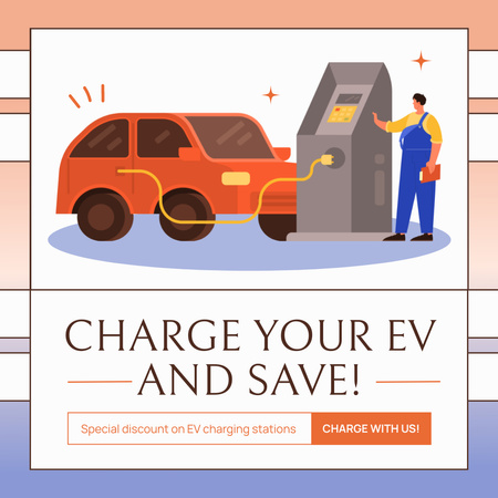 Araba İllüstrasyonlu Elektrikli Araç Şarj Hizmetleri Instagram Tasarım Şablonu