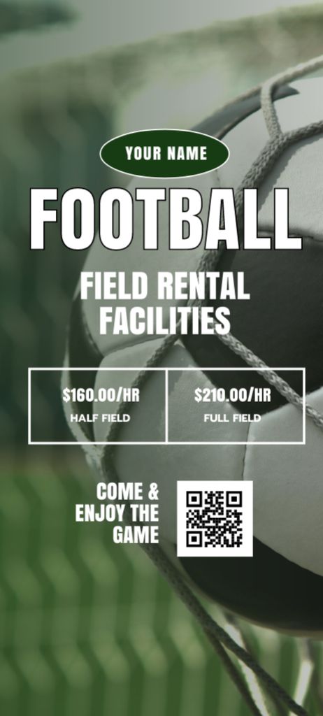 Football Field Rental Facilities Offer with Ball Invitation 9.5x21cm Design Template