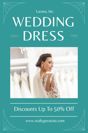 Platilla de diseño Wedding Dresses Discount Announcement on Turquoise Pinterest