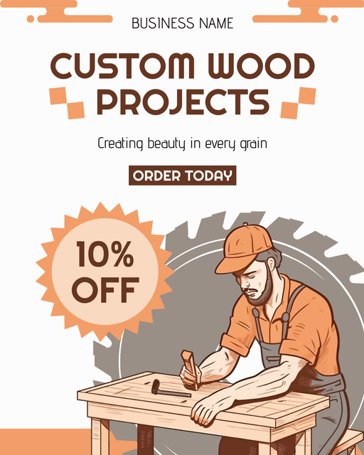 Discount Promo on Custom Wood Projects Instagram Post Vertical Πρότυπο σχεδίασης