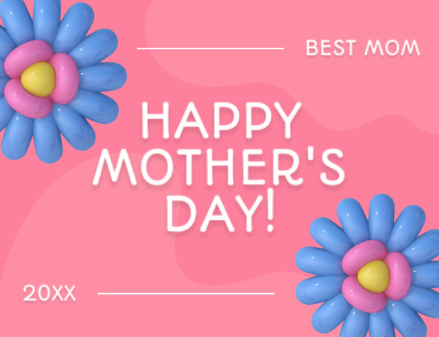 Mother's Day Greeting with Bright Balloon Flowers Thank You Card 5.5x4in Horizontal – шаблон для дизайну