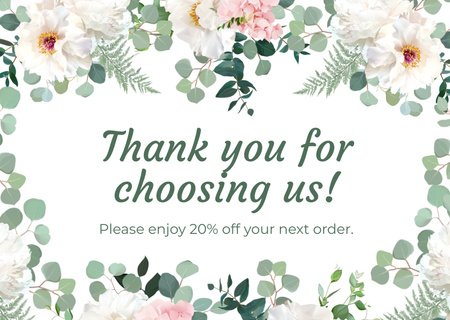 Plantilla de diseño de Mensaje de agradecimiento con hermosas flores de acuarela Card 