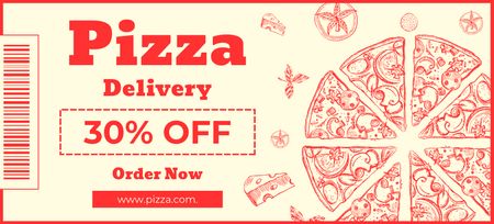 Discount Voucher for Pizza Delivery Coupon 3.75x8.25in Design Template