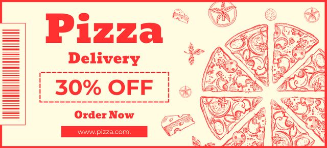 Discount Voucher for Pizza Delivery Coupon 3.75x8.25inデザインテンプレート