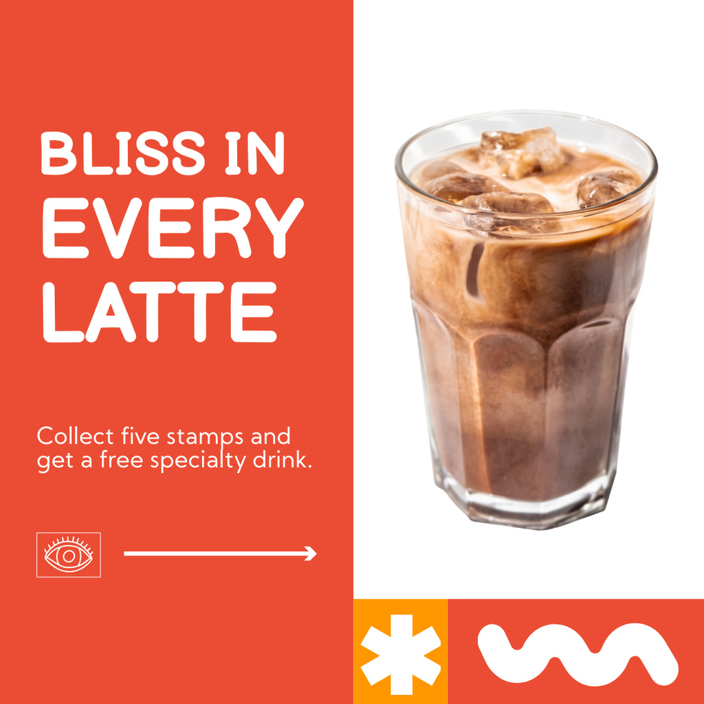 Flavorful Iced Latte In Glass With Promo In Coffee Shop Instagram AD – шаблон для дизайна