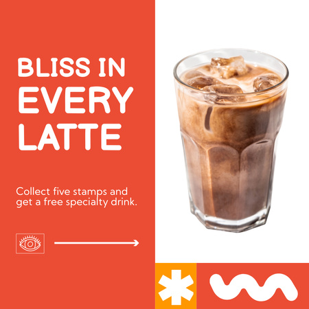 Flavorful Iced Latte In Glass With Promo In Coffee Shop Instagram AD Design Template