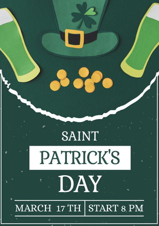 St. Patrick's Day Holiday Party Announcement with Green Hat Poster Design Template