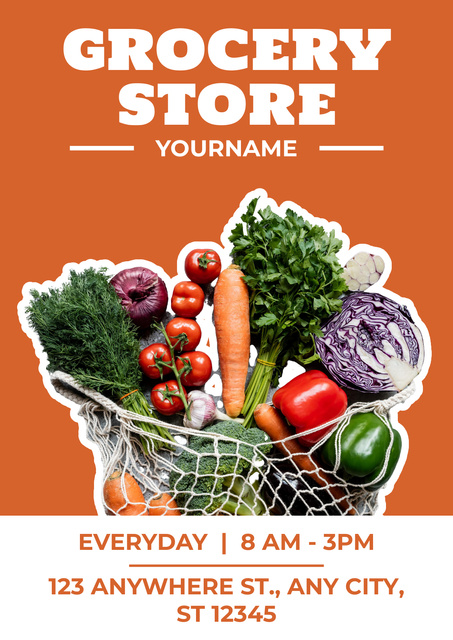 Everyday Grocery Store With Veggies In Net Bag Poster Design Template