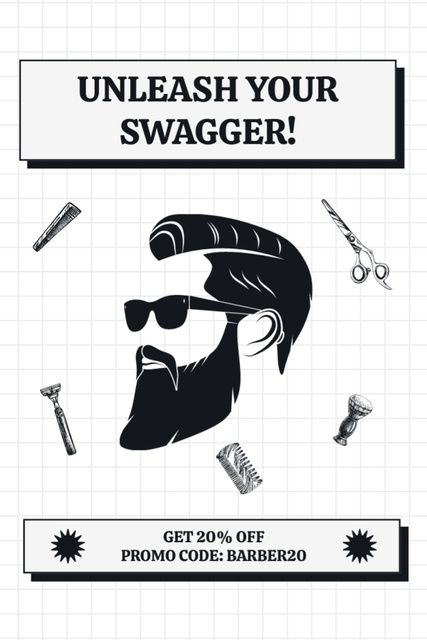Promo of Barbershop Services with Hipster Man Tumblr Design Template