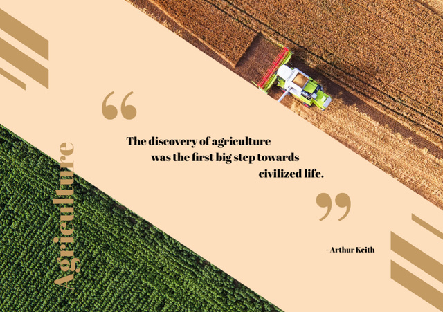 Harvester Working In Field And Quote About Delivery Postcard A5 Design Template