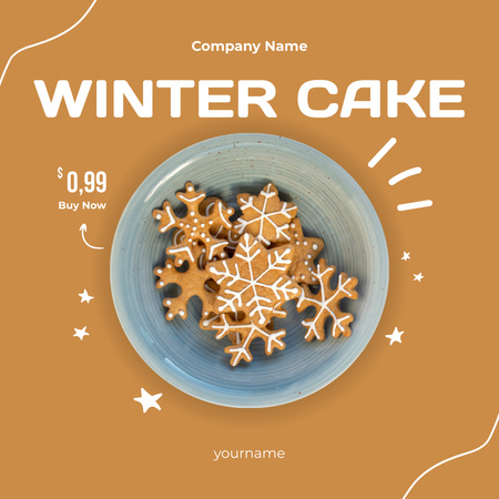Bakery Advertising with Gingerbread Snowflakes Instagram Design Template