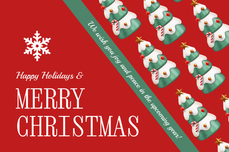 Christmas Holiday Greeting with Trees Postcard 4x6in Design Template