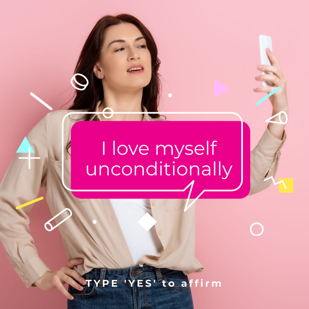 Motivational Phrase about Self Love with Beautiful Woman Instagramデザインテンプレート