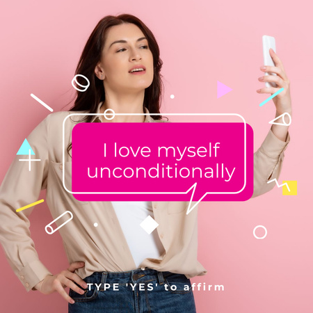 Мотиваційна фраза про любов до себе з красивою жінкою Instagram – шаблон для дизайну
