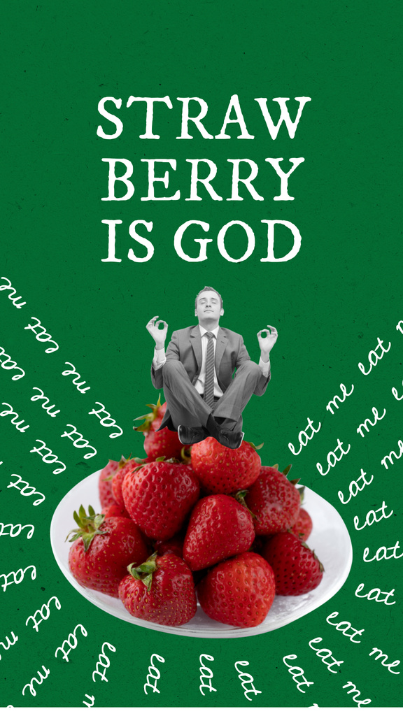 Funny Businessman meditating on Strawberries Instagram Storyデザインテンプレート