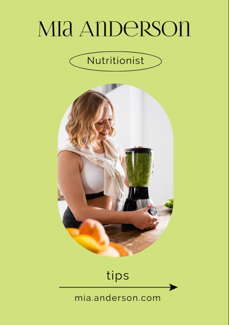 Healthy Nutrition Tips with Woman Preparing Smoothie Flyer A7 Design Template
