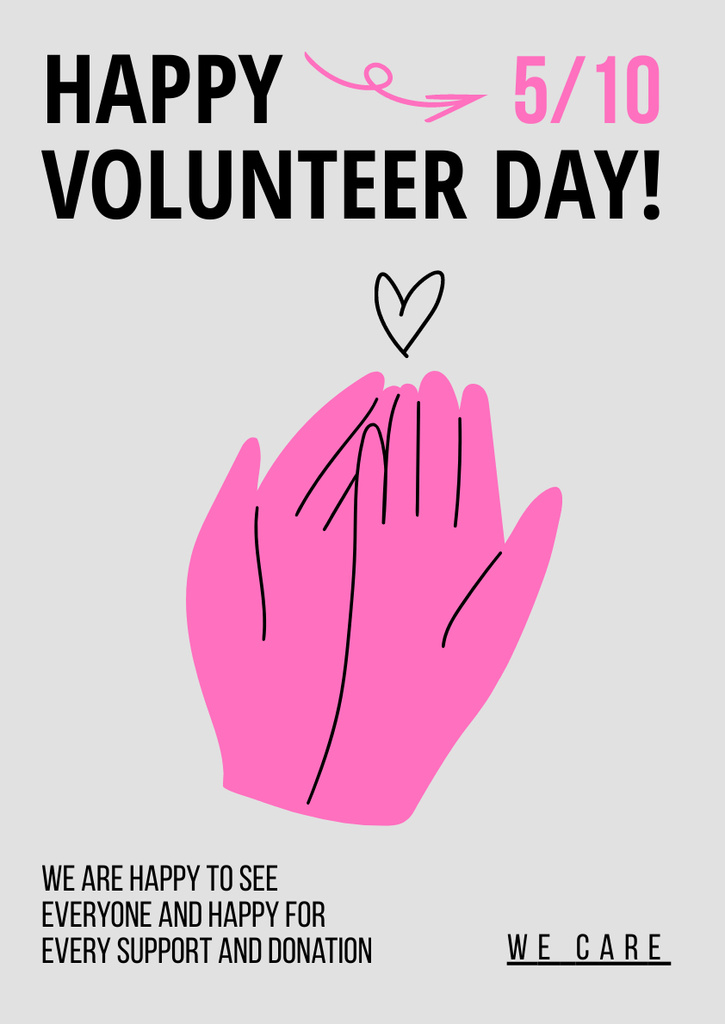 Congratulations on Volunteer's Day with Pink Hands Poster A3 – шаблон для дизайну