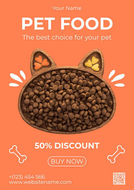Pet Food Discount Offer on Orange Poster Tasarım Şablonu