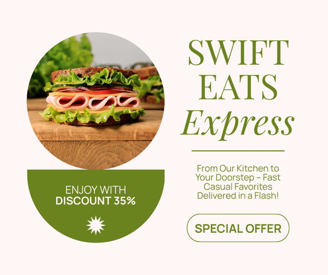 Designvorlage Special Offer with Tasty Sandwich with Lettuce für Facebook