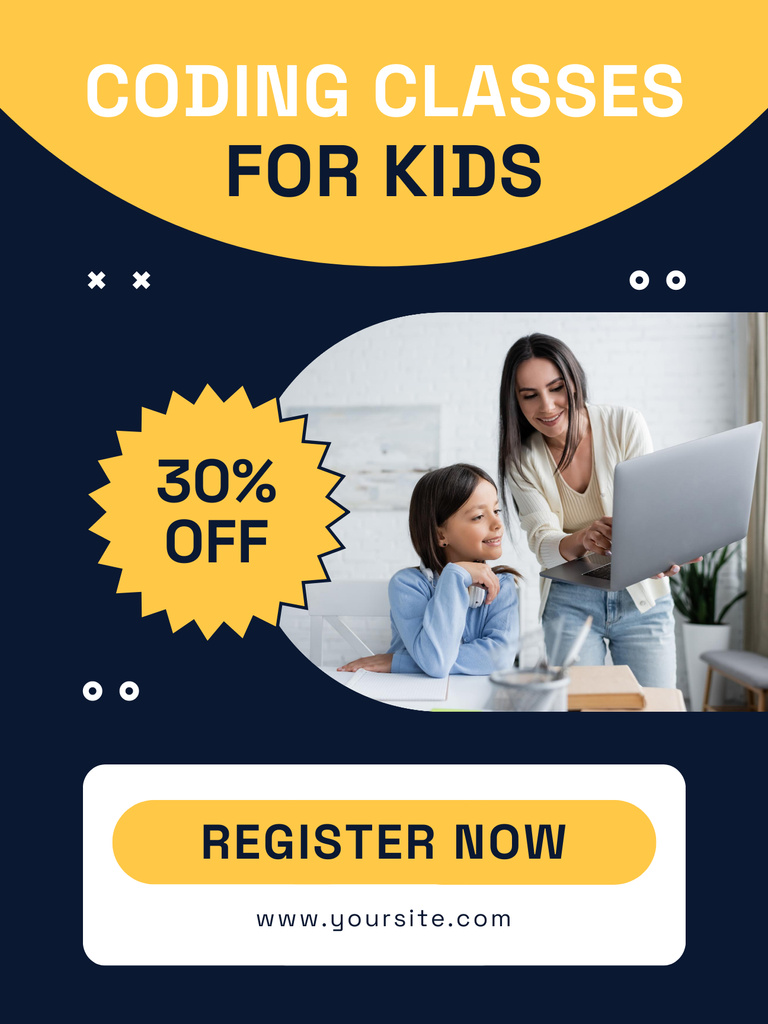 Kid with Teacher on Coding Class Poster US Design Template