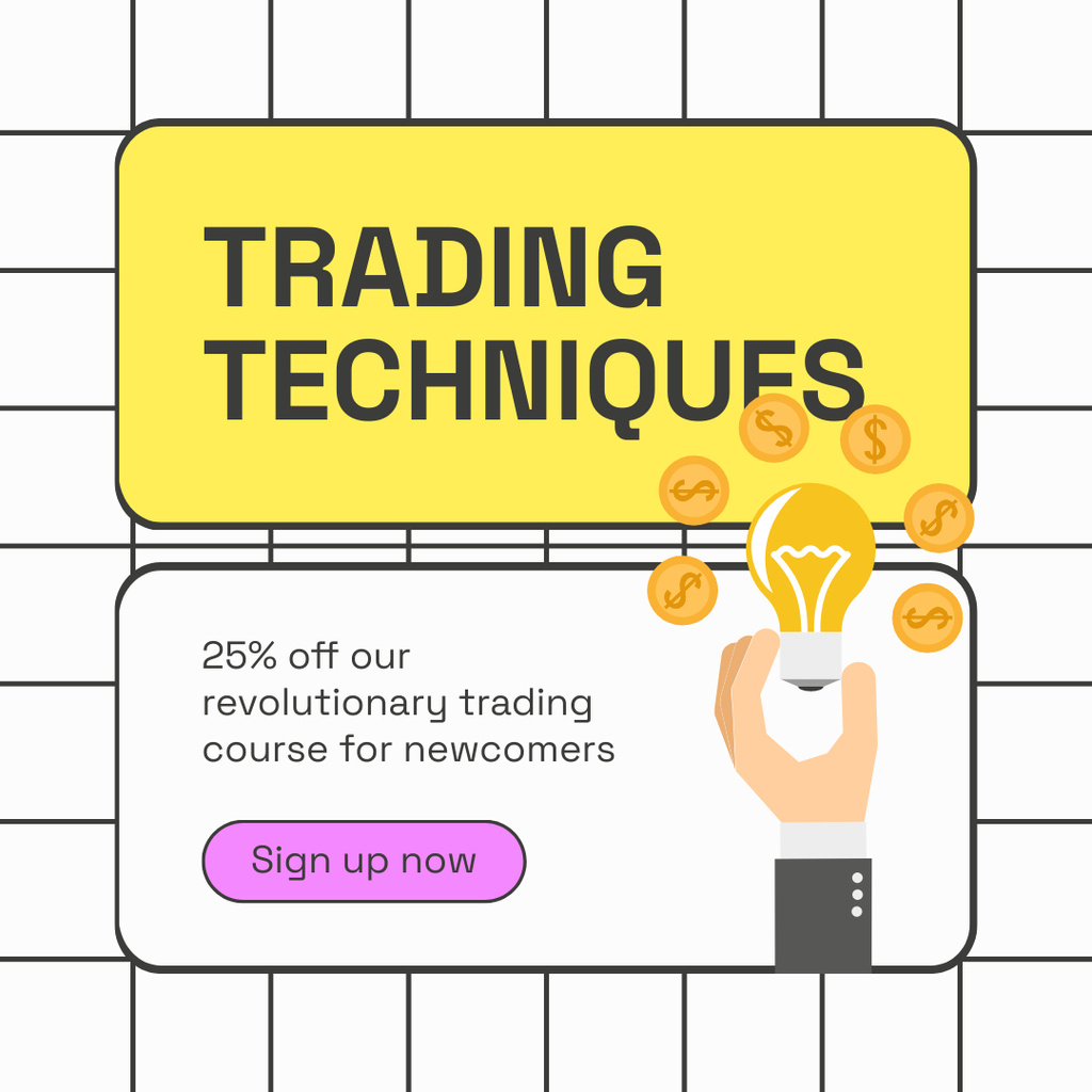 Designvorlage Discount on Training in Revolutionary Stock Trading Techniques für Instagram