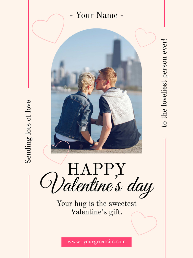 Valentine's Day Greeting with Couple on Pier Poster US Design Template