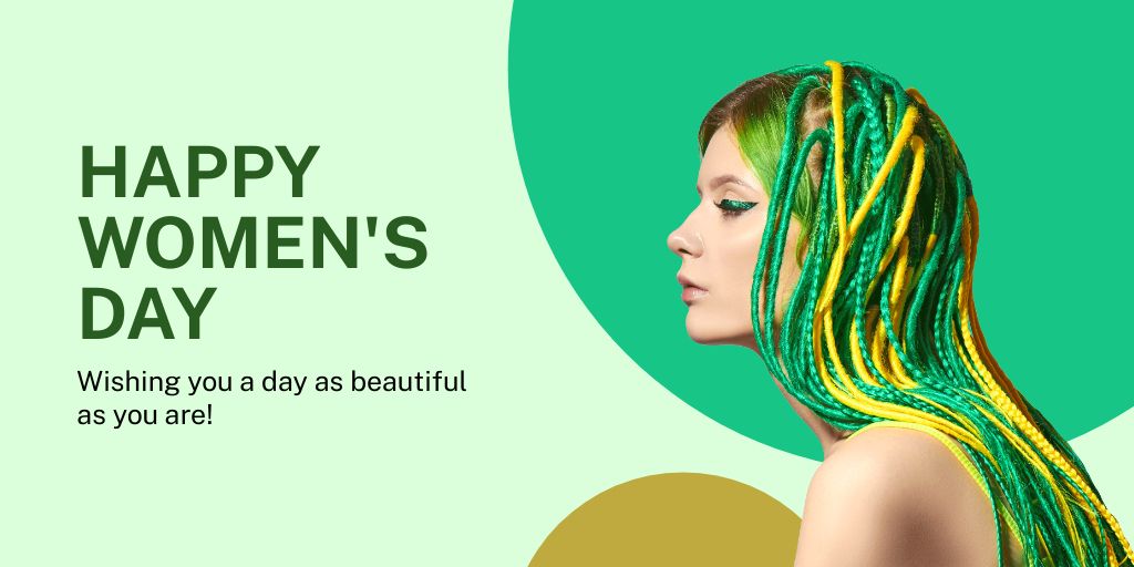 Women's Day Greeting with Woman with Bright Haircut Twitter Šablona návrhu