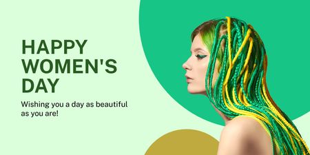 Parlak Saçlı Kadınla Kadınlar Günü Tebriki Twitter Tasarım Şablonu