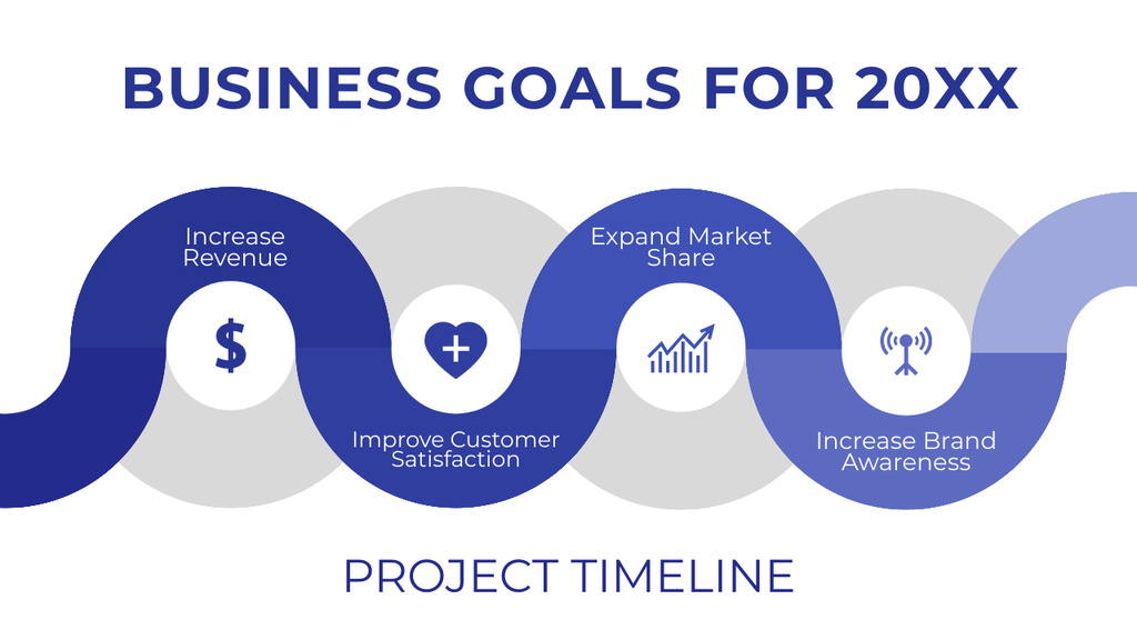 Yearly Business Goals on Blue Timeline Design Template