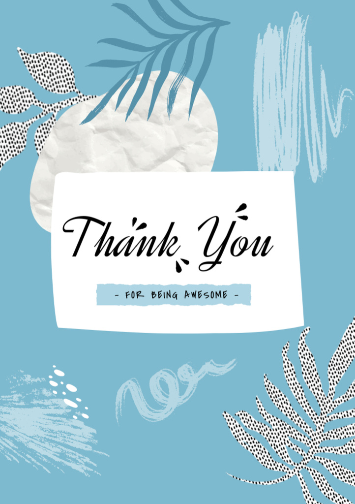 Template di design Thankful Phrase with Doodle Leaves Postcard A5 Vertical