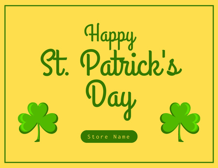 Template di design Festive St. Patrick's Day Wishes in Yellow Thank You Card 5.5x4in Horizontal