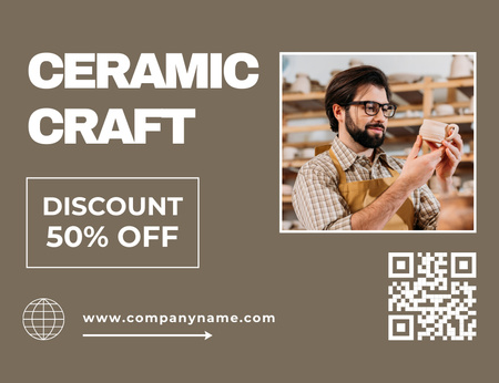 Ceramic Craft With Discount In Brown Thank You Card 5.5x4in Horizontal Design Template