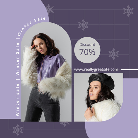 Designvorlage Winter Sale Ad with Stylish Young Woman für Instagram