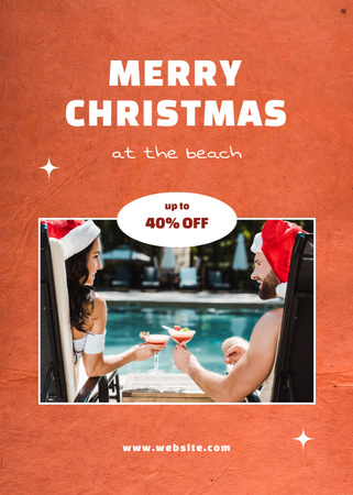 Man And Woman Celebrating Christmas Near Water Pool Postcard 5x7in Vertical Design Template