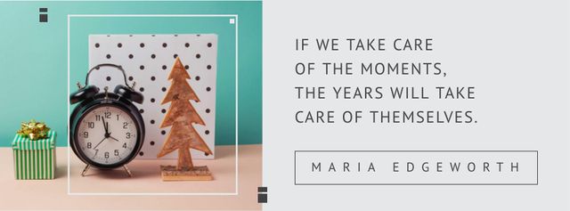 Cute Tiny Gift with Toy Fir Tree and Alarm Clock Facebook cover Modelo de Design