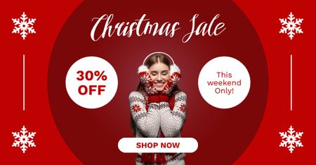 Christmas Sale of Warm Knitwear Red Facebook AD Design Template