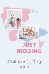 Children's Day Sale Ad with Cute Pillow Fight