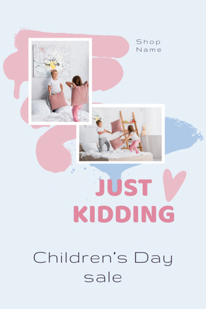 Designvorlage Verkaufsanzeige zum Kindertag mit Kissenschlacht für Postcard 4x6in Vertical